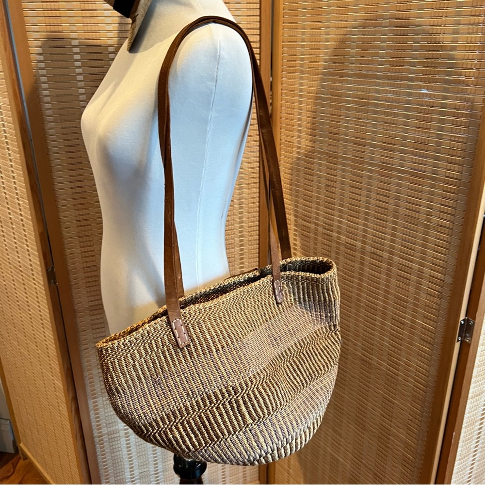 Vintage Woven Sisal & Leather Bag